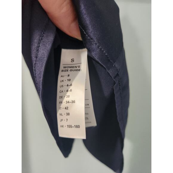 LILYSILK Women's 100% Silk Blouse – Navy Blue, Long Sleeve, High Neck - Size S - Picture 4 of 5